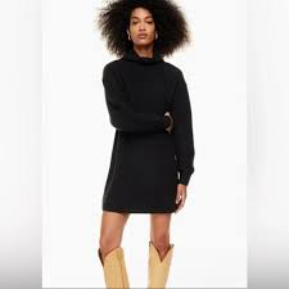 WILFRED (Aritzia) S Black 100% Merino Wool Monpellier Sweater Dress Turtleneck